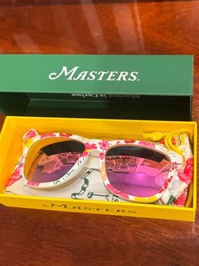 Masters White Floral Sunglasses with Pink Mirrored Lenses